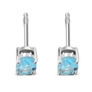 5x7mm Oval Prong-Set Blue Topaz Stone Sterling Silver Stud Earrings - e446